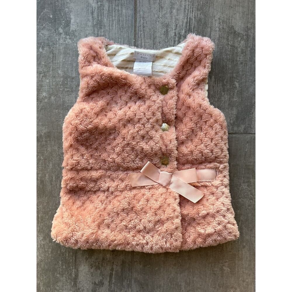 TAHARI Baby Girl Faux Fur Vest Jacket Pink NEW Designer Party Holiday Photo 18M